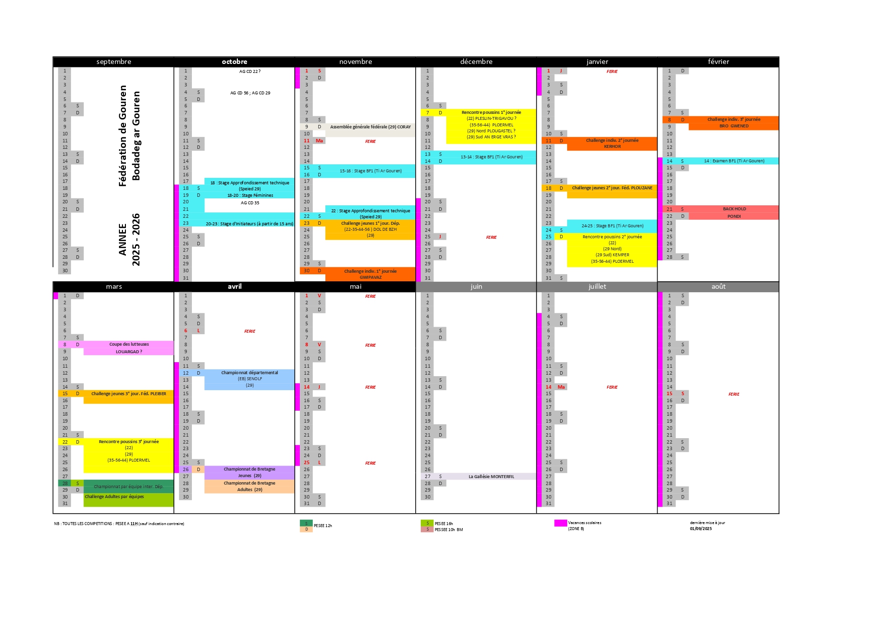 calendrier 2025 2026 MàJ 01 09 25